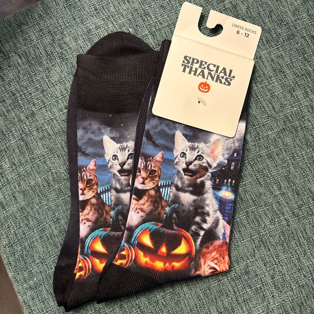 3 Pair Unisex Halloween Crew Dress Socks Cats Pumpkin Skeleton Novelty Size 6-12